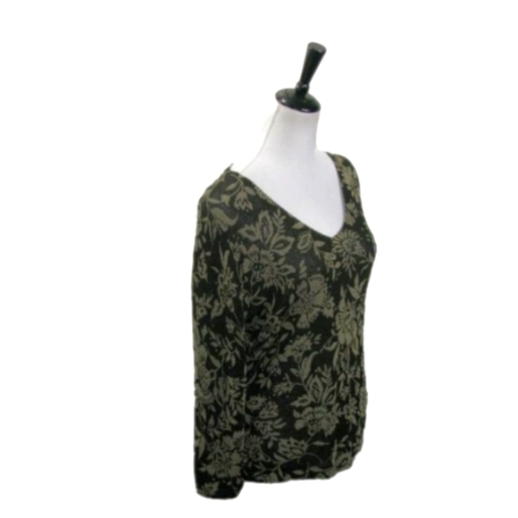 JONES New York Black/Tan Floral Lightweight V-Neck Sweater Size Medium - Picture 4 of 4